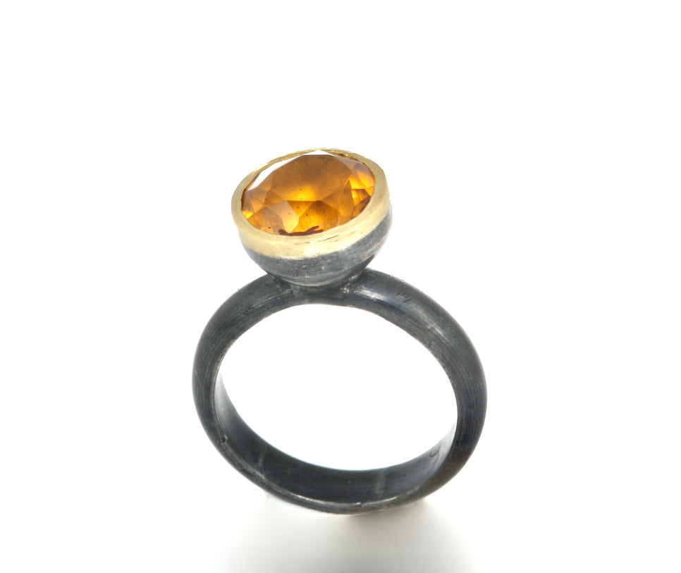 Oxidised Silver and Citrine Ring