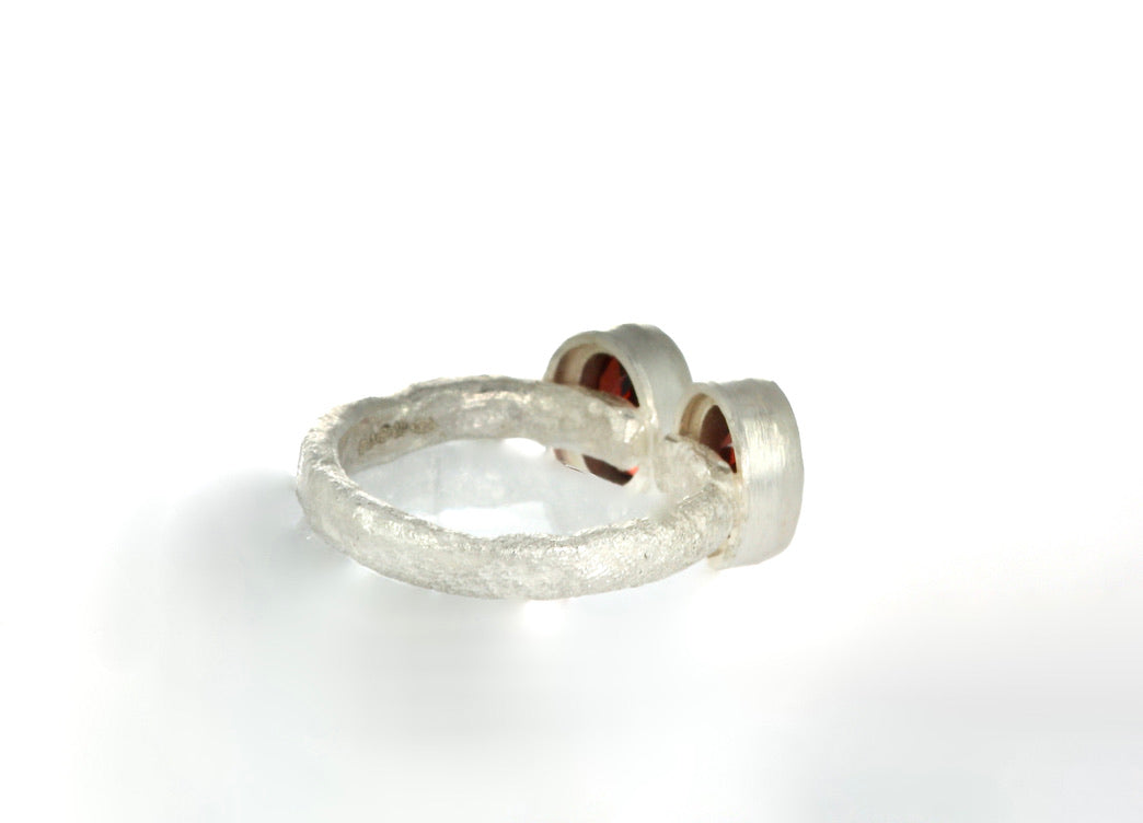 Double Garnet Silver Ring