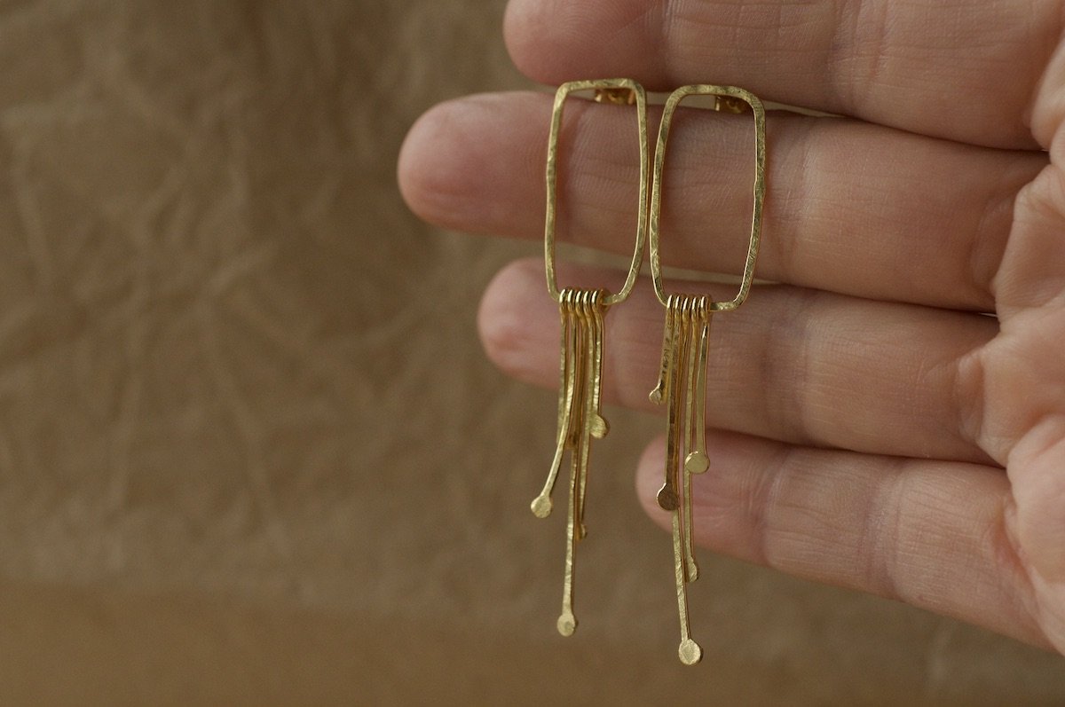 Gold Plated Lichen Drop Earrings