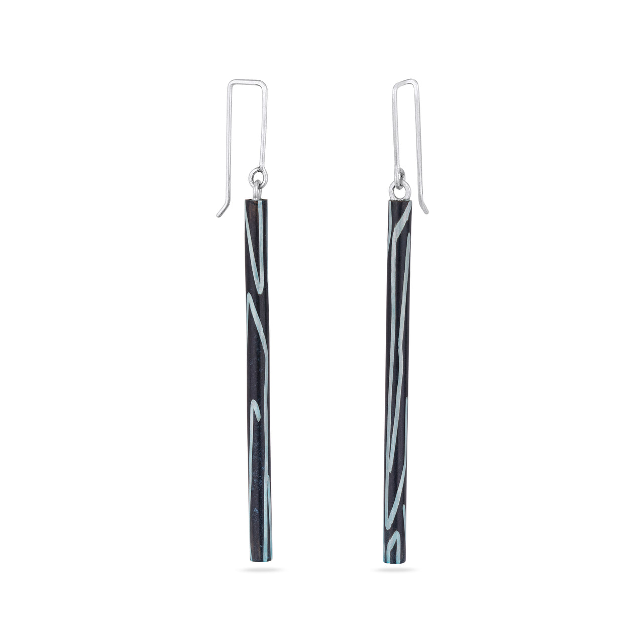 Blackened Tubular Earrings with Silver Inlay