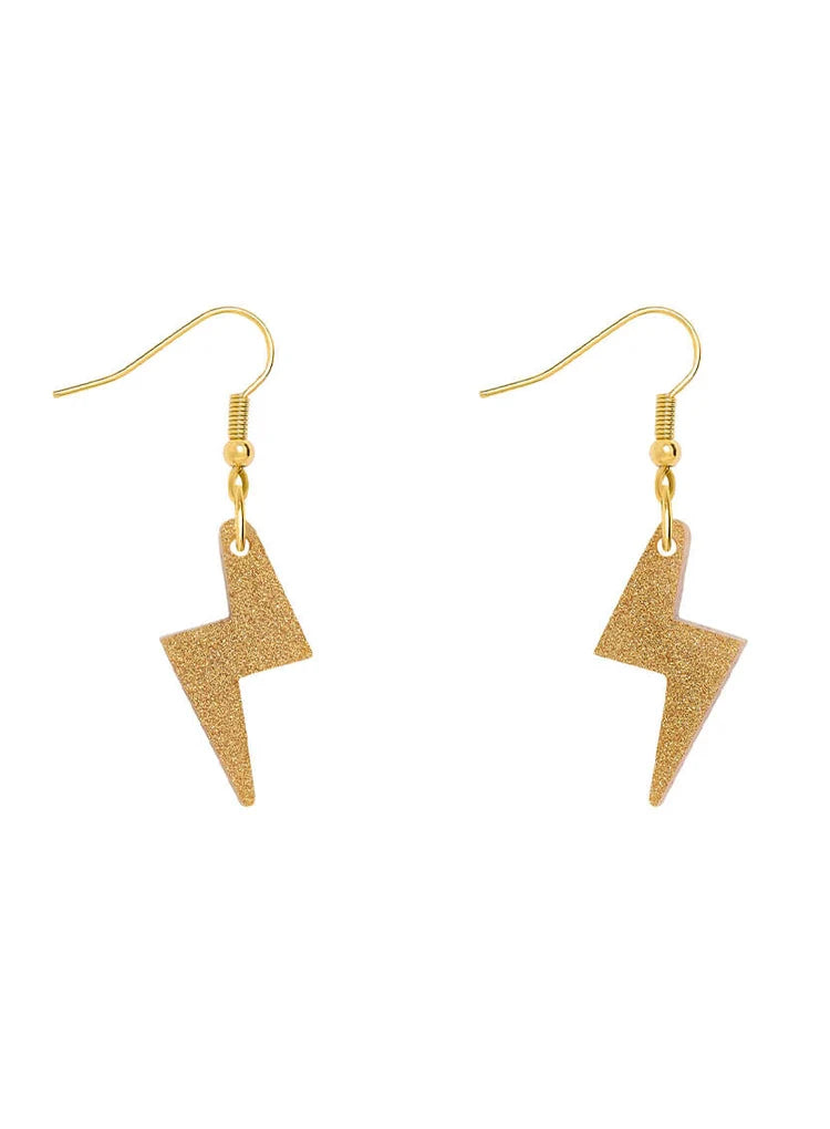Gold glitter lightning bolt charm earrings