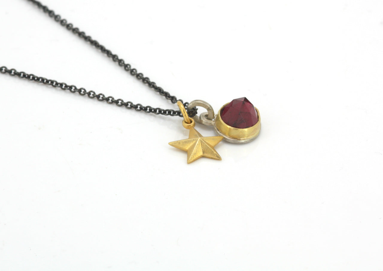 Garnet and 18ct Gold Oxidised Necklace