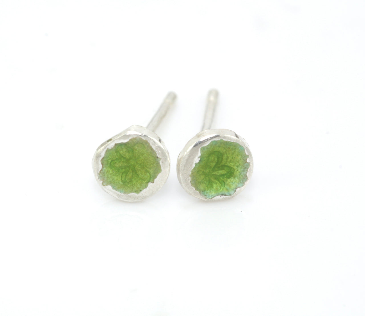 Tiny Enamel Silver Studs- Green