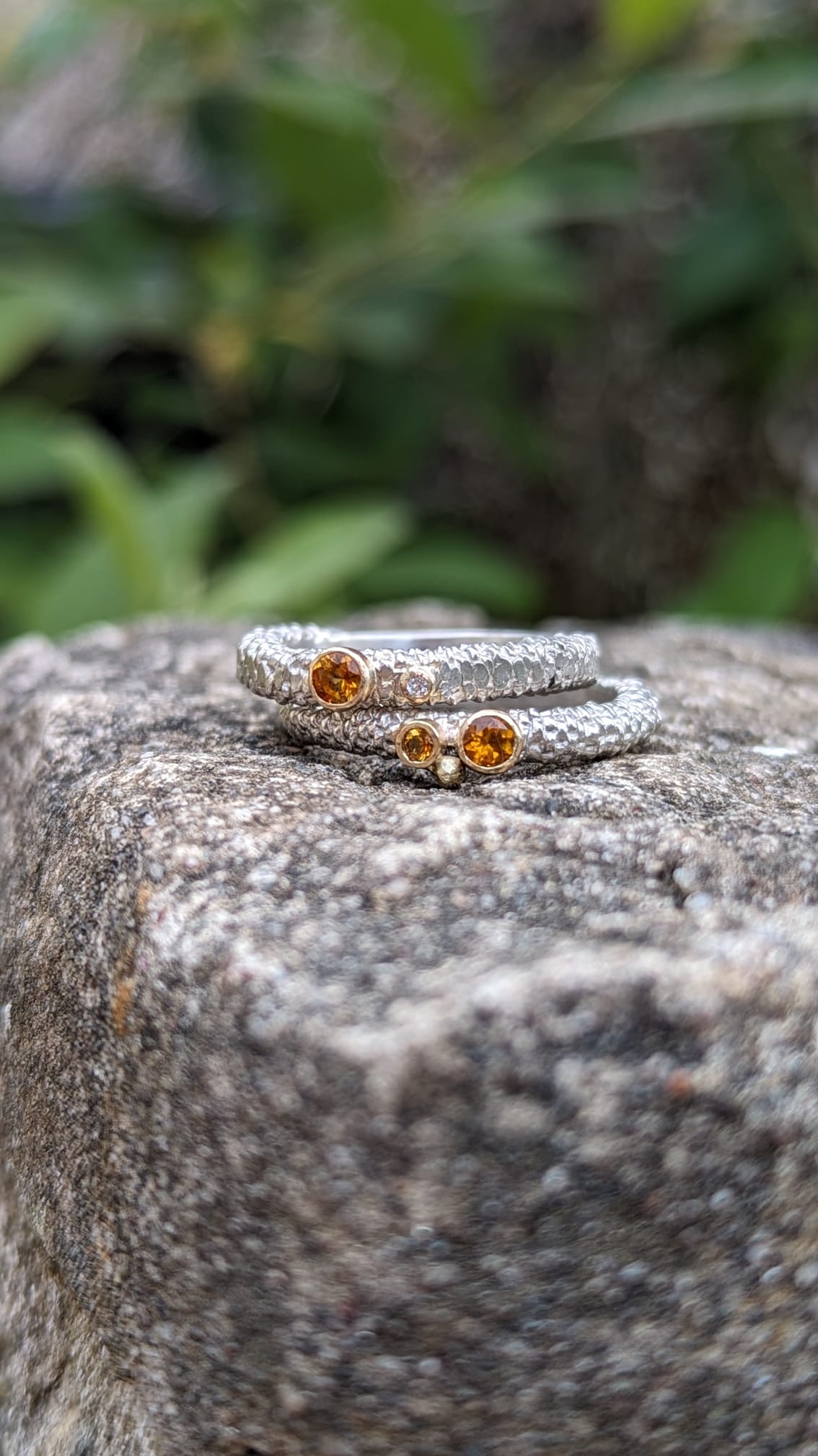 9ct Gold and Silver Catkin In Flower Citrine & Diamond Ring