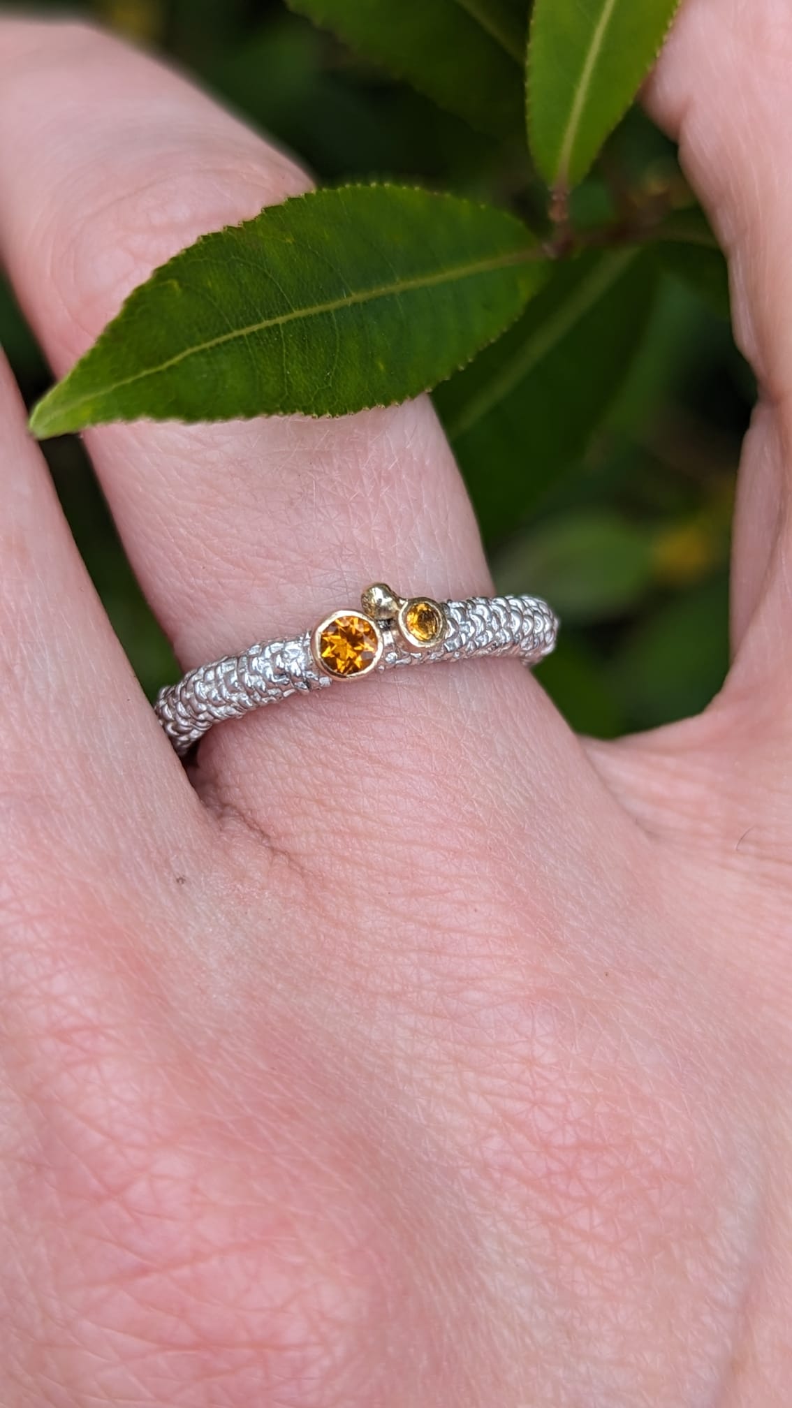 9ct Gold and Silver Catkin In Flower Citrine & Diamond Ring