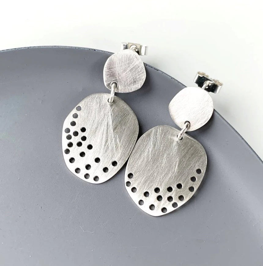 Silver Double Pebble Earrings