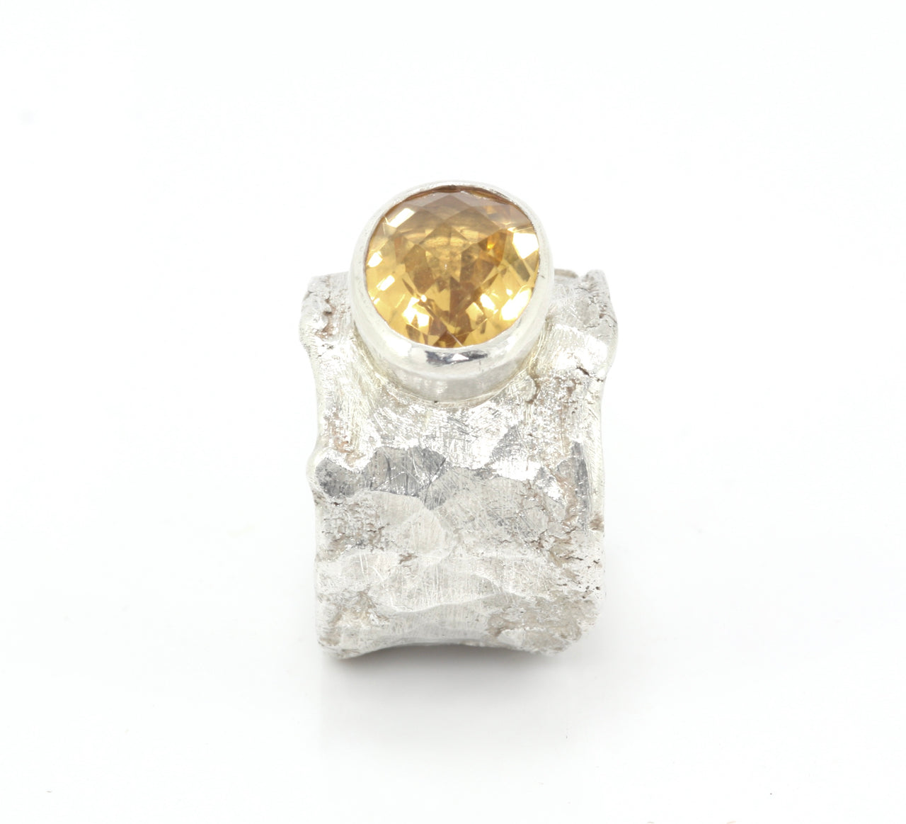 Wide Silver Citrine Ring