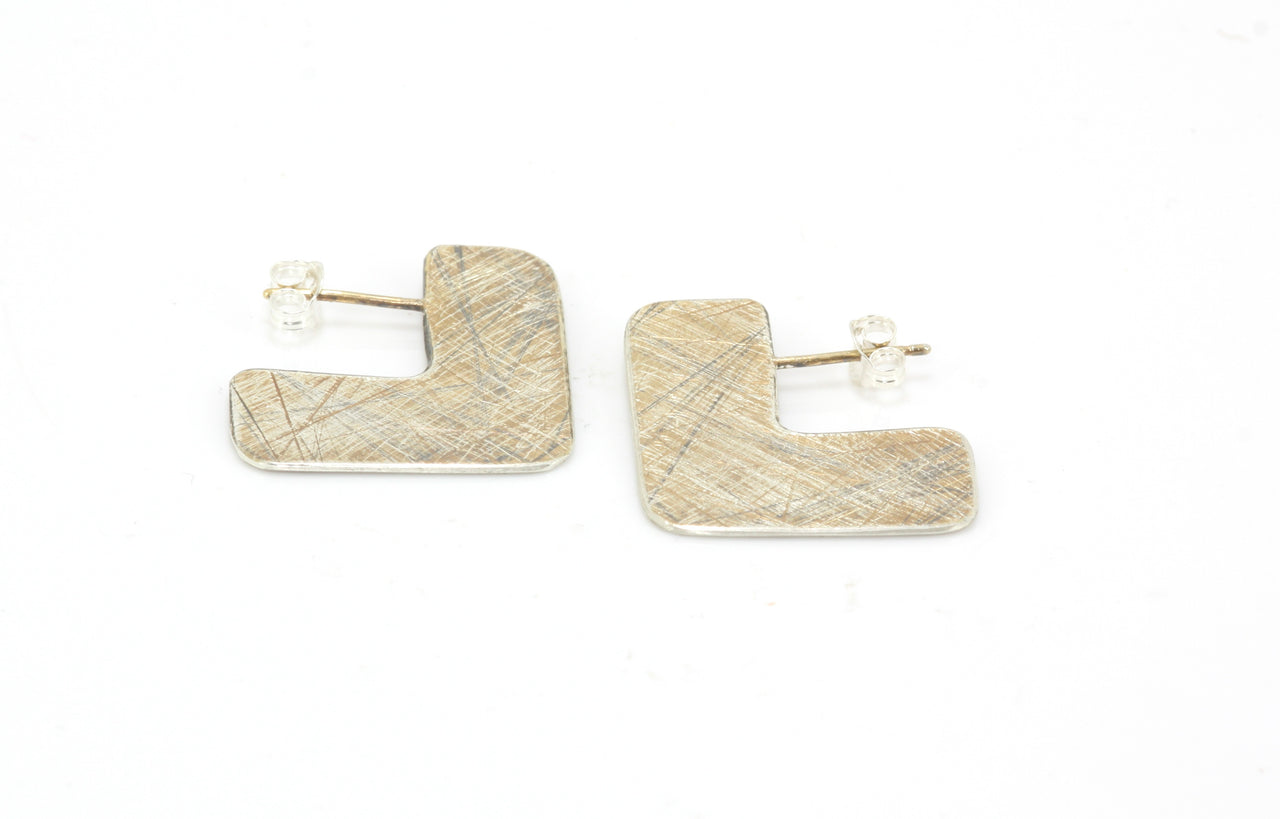 Re:Create Earrings Silver, Gold and Oxidised L Shape 'Hoop'