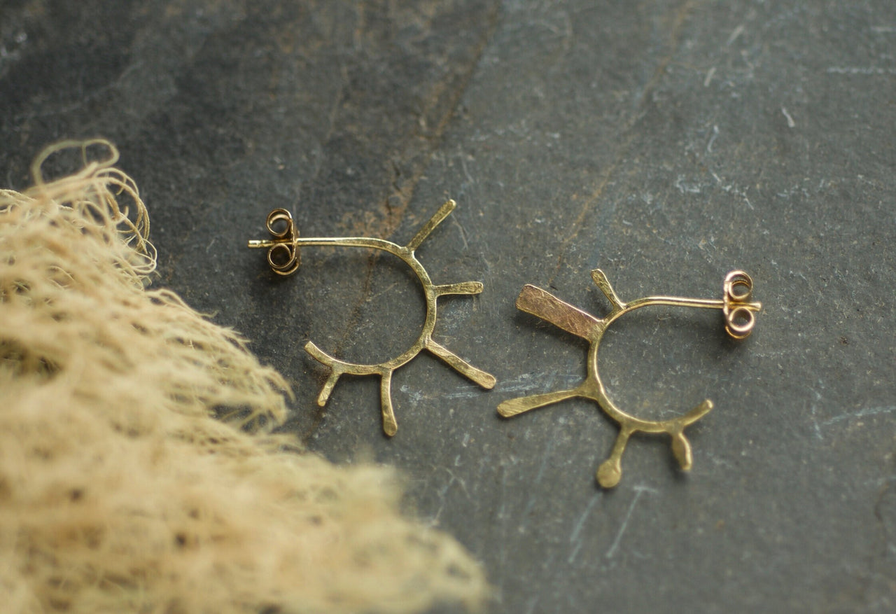 Mini Lichen Sunburst Hoops - Gold Plated