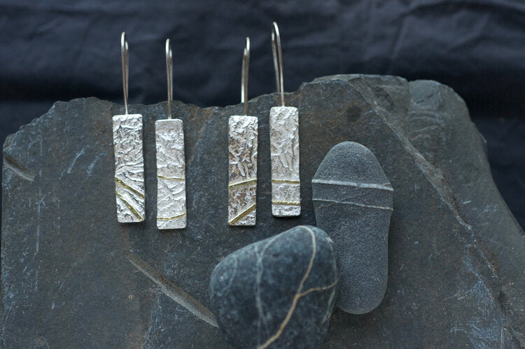 Textured Silver Earrings with Gold Seams