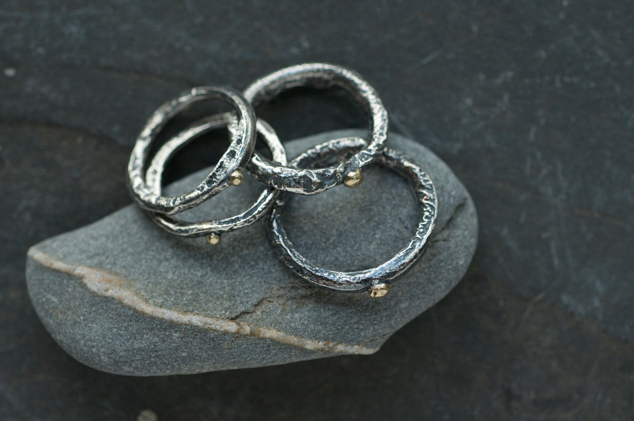 Oxidised Silver and Gold Dot Ring