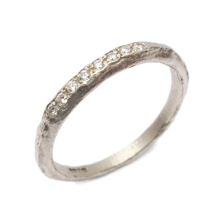 Textured 18ct White Gold & Grain Set Diamond Ring