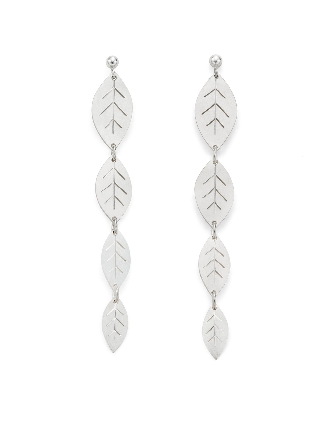 Sterling Silver Drop Leafy Stud Earrings