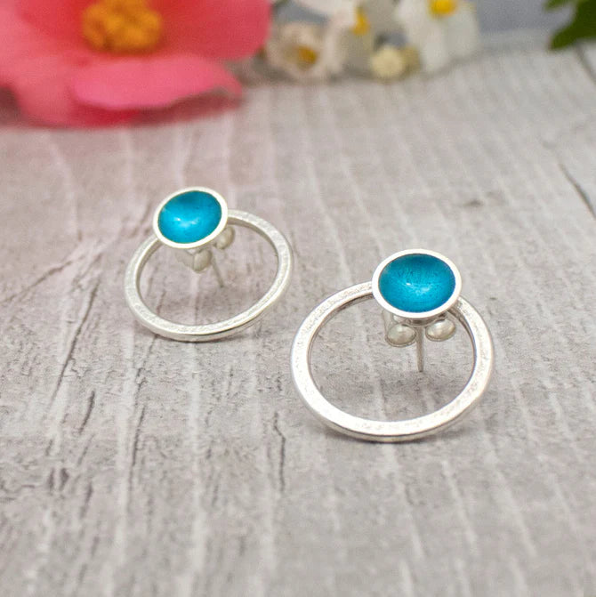 Halo Silver and Enamel Interchangeable Hoop Stud - Turquoise