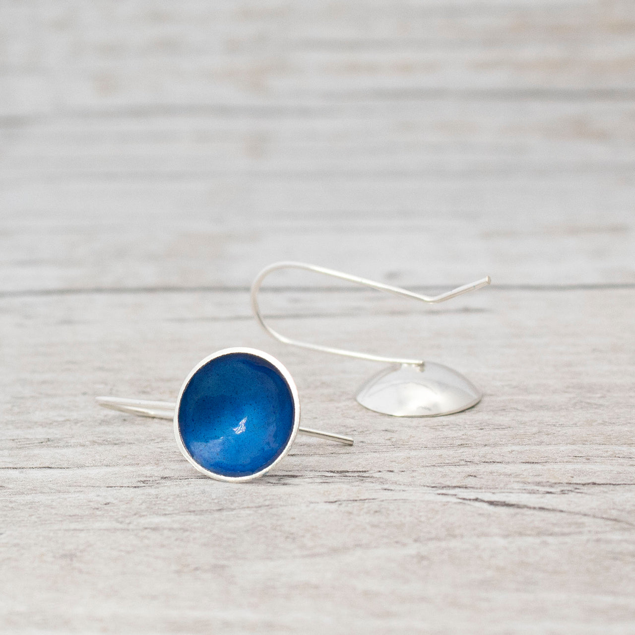 Mini Silver & Enamel Drop Earrings -Bluebell