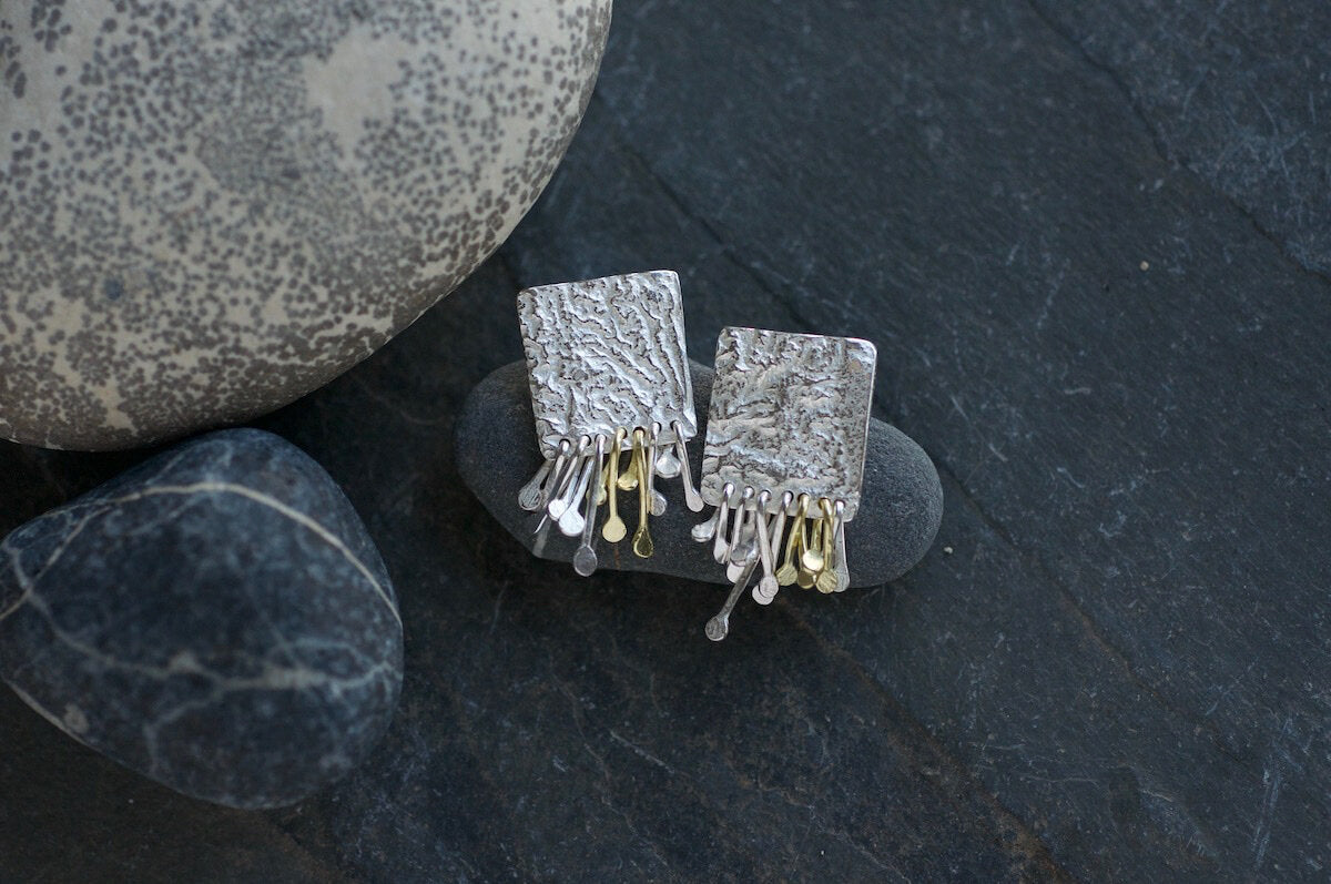 Synthesis Earrings with Lichen Clusters