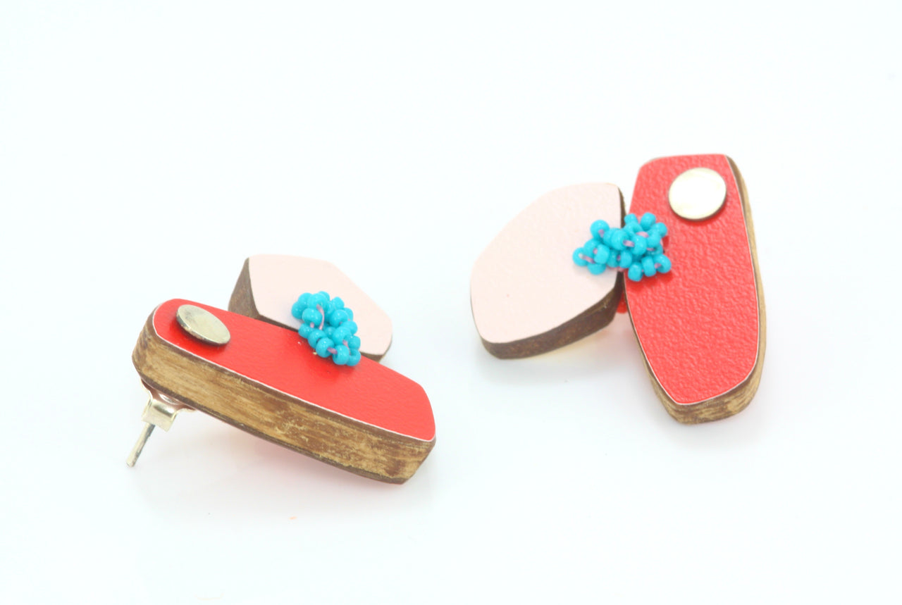 Mixed Media Reversible Earrings Red and Pink