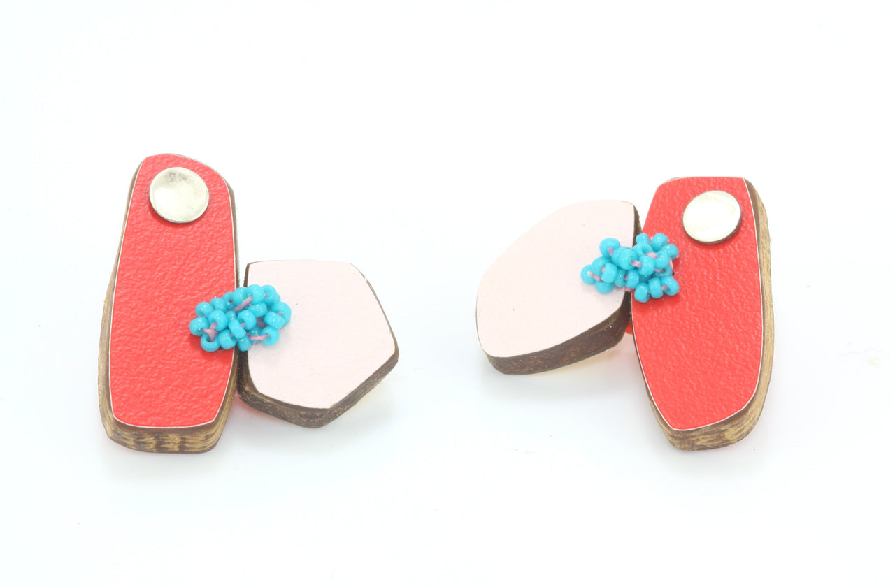 Mixed Media Reversible Earrings Red and Pink