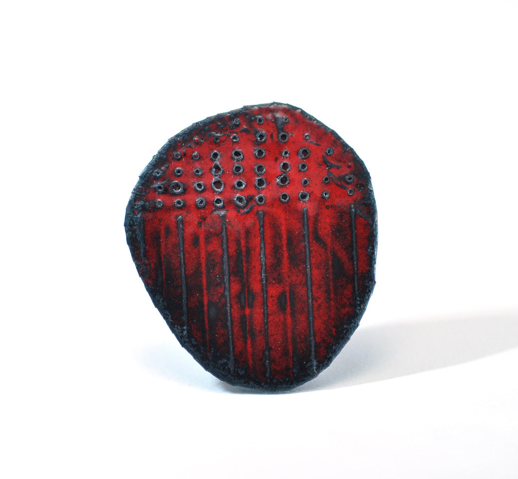 Red Vitreous Enamel Brooch