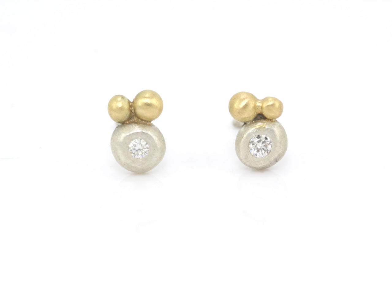 Silver and 18ct Gold Studs with Diamonds