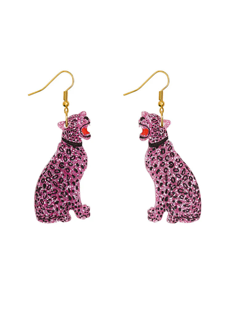 Pink glitter leopard earrings