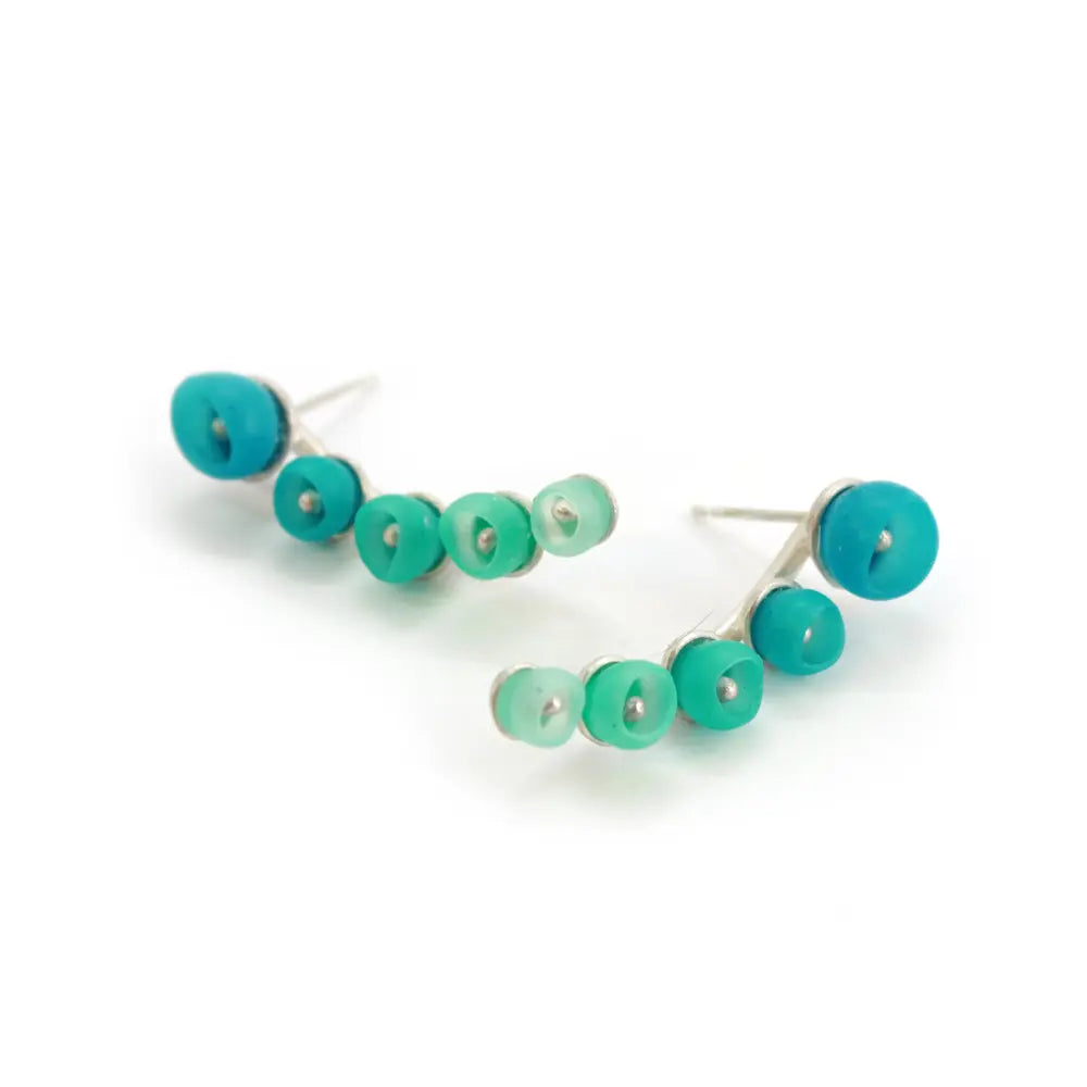 Sea Green Crescent Silicone & Silver Stud Earrings