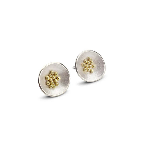 Silver and 18ct Gold Granule Domed Studs