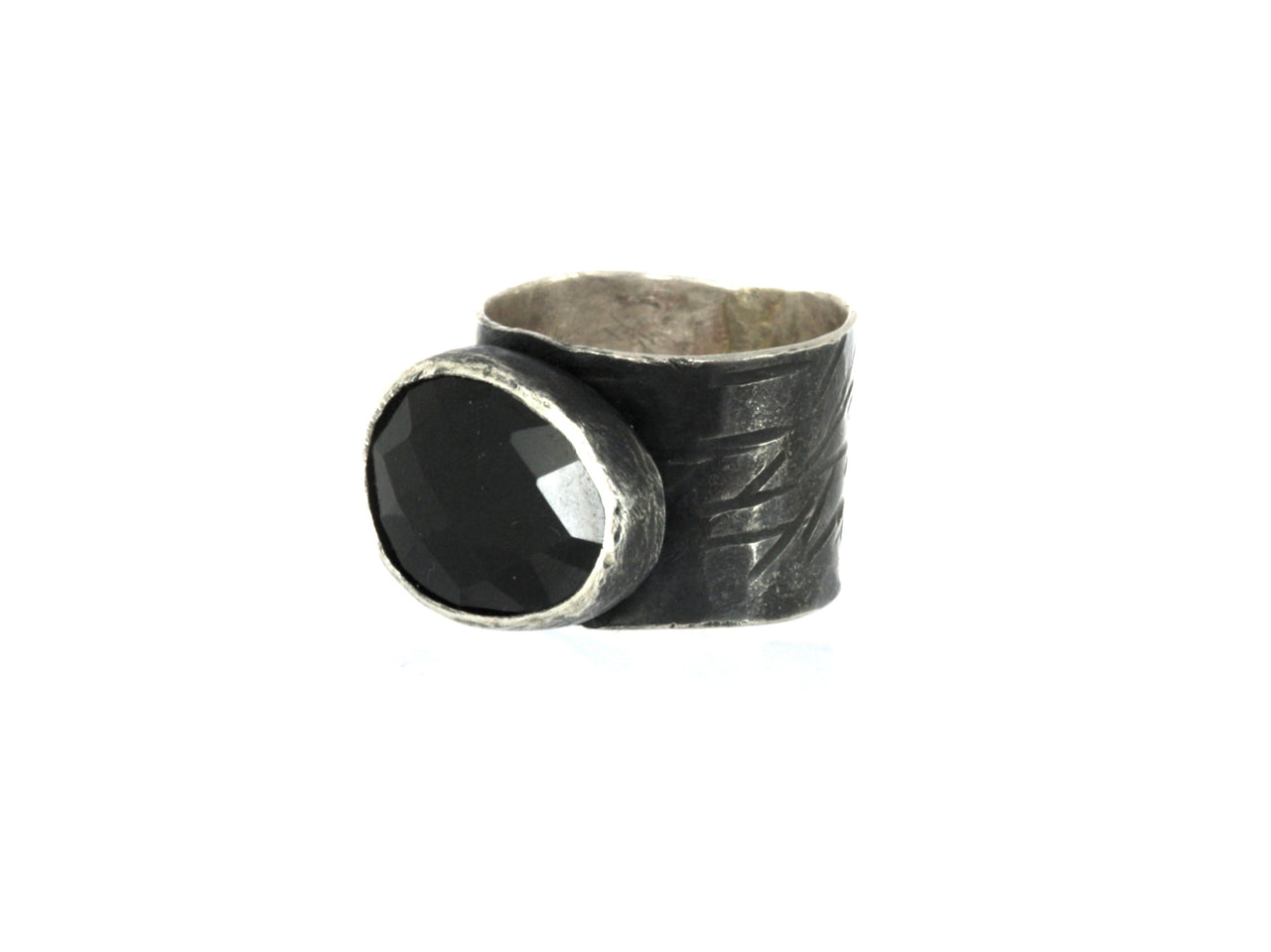 Black Spinel Oxidised Silver Ring