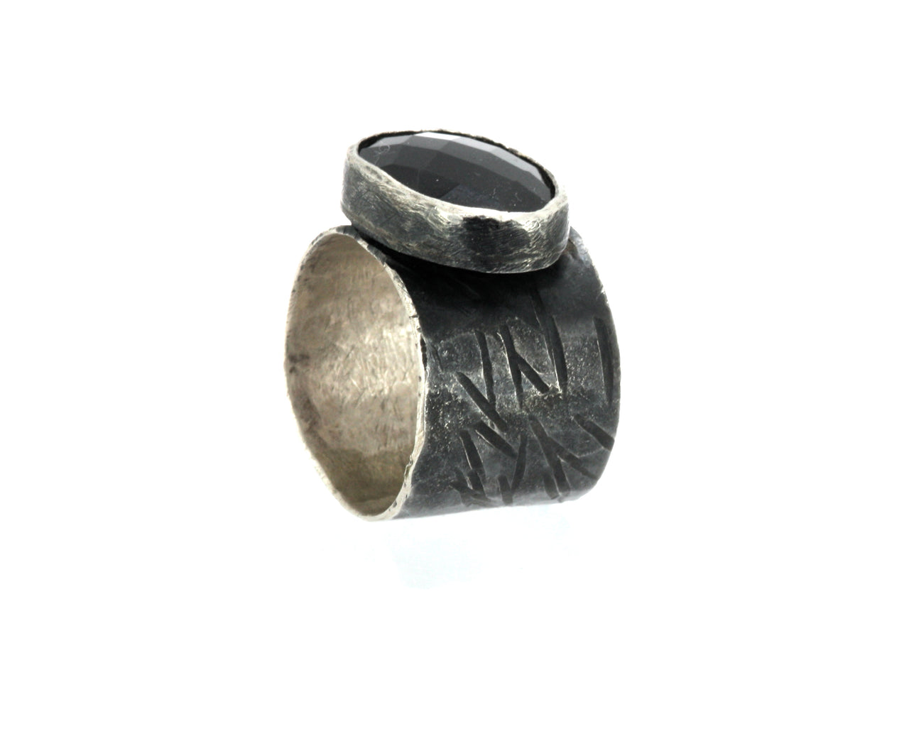 Black Spinel Oxidised Silver Ring