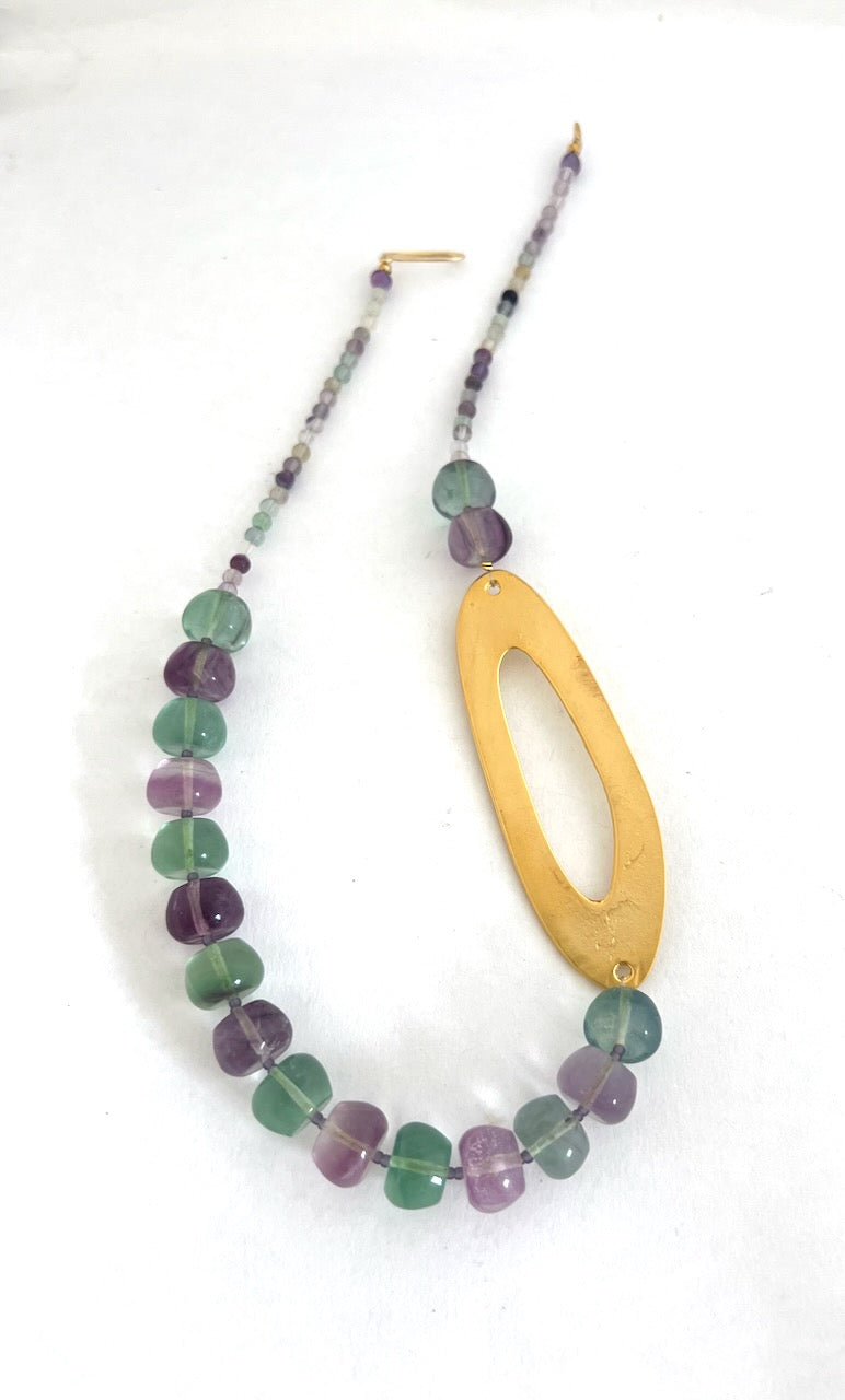 Fluorite and Gold Oval Necklace