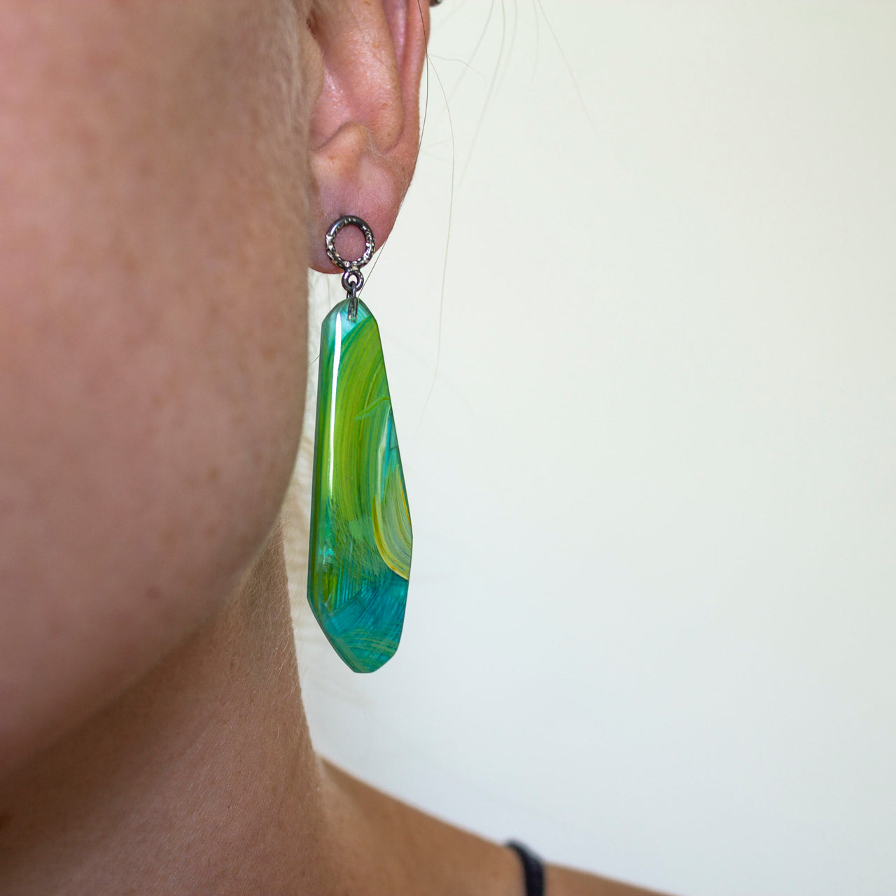 Painterly Eco-Resin Drop Earrings With Silver Loop Tops