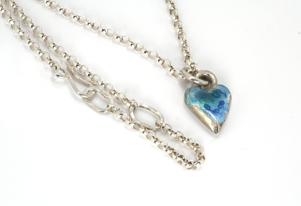 Blue Enamel Heart Necklace