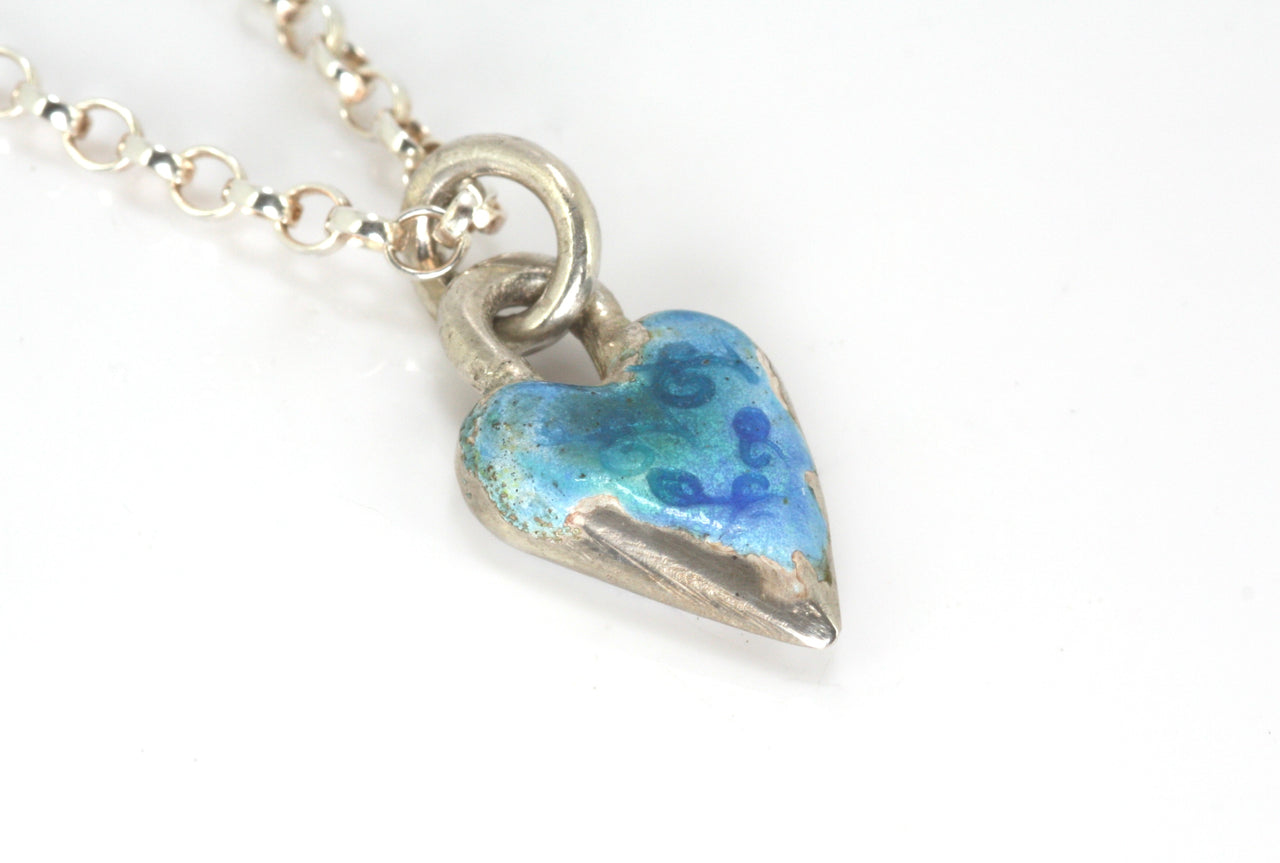 Blue Enamel Heart Necklace