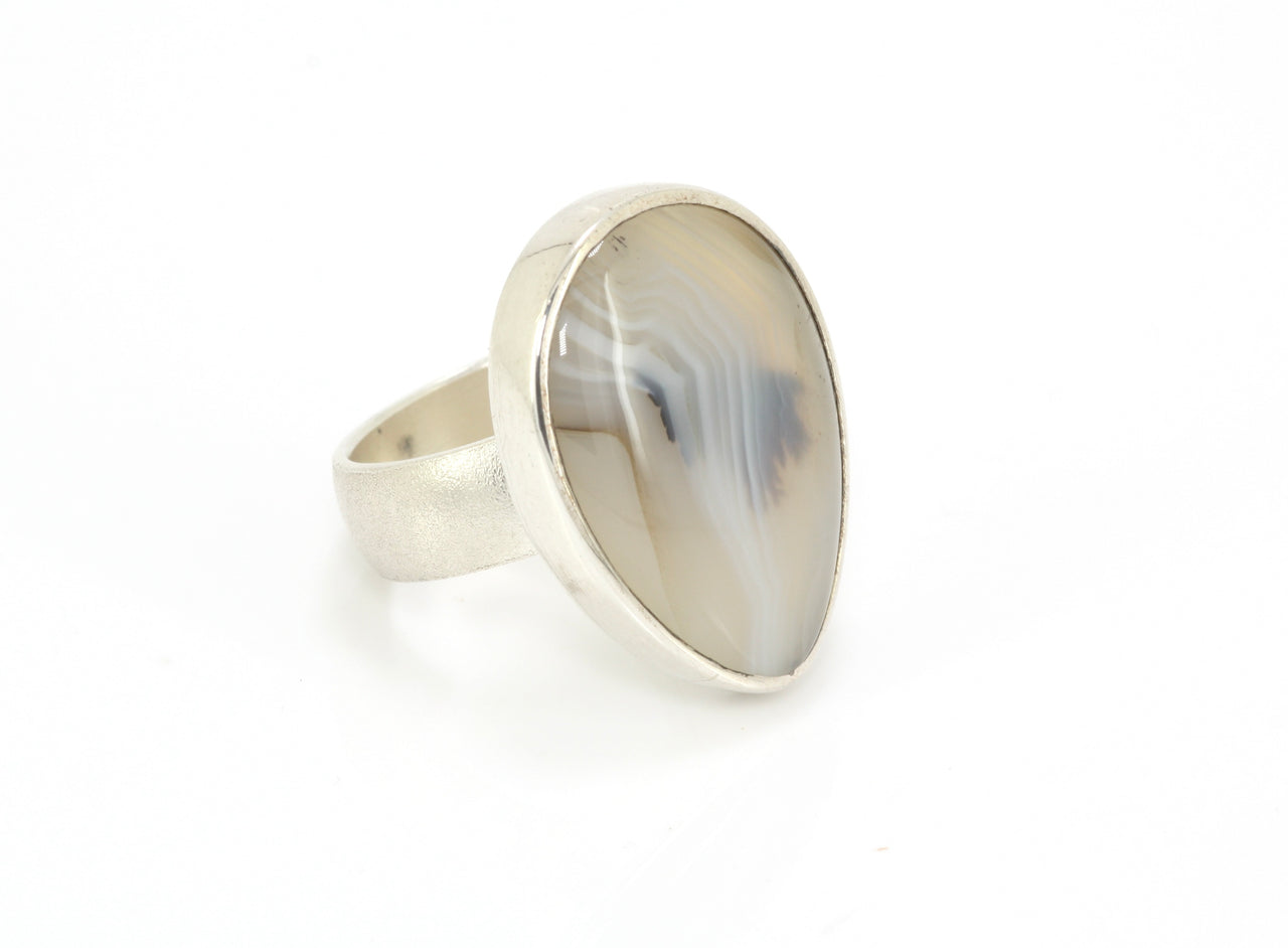 Pear Agate Silver Ring
