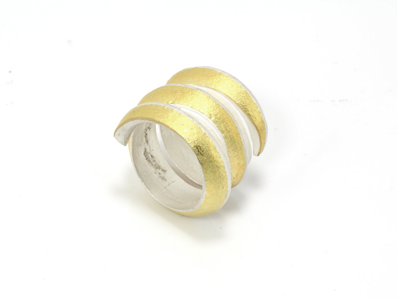 Forged fine silver spiral ring with 22ct gold detail