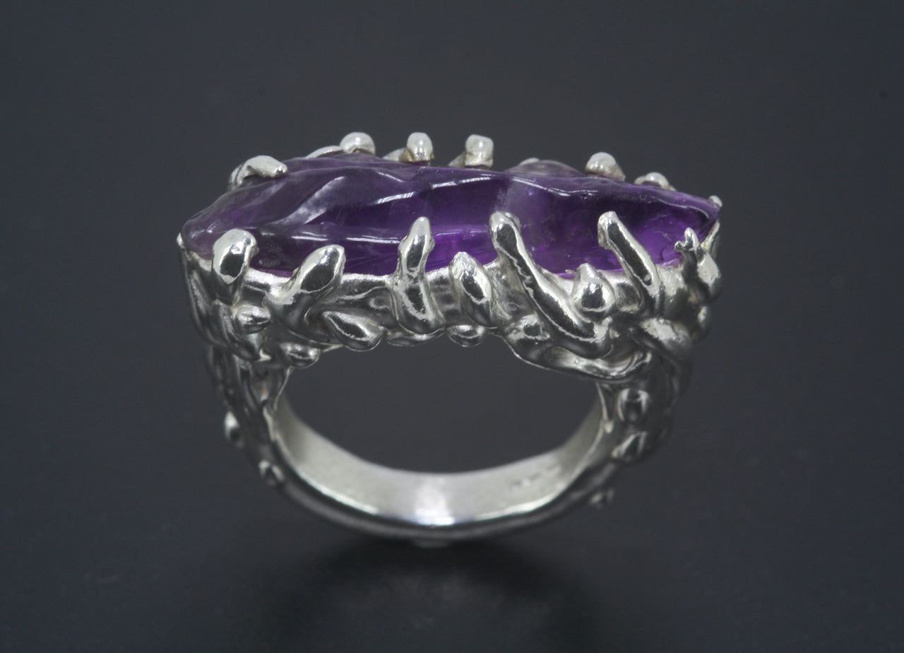 Dewdrop Amethyst Silver Ring