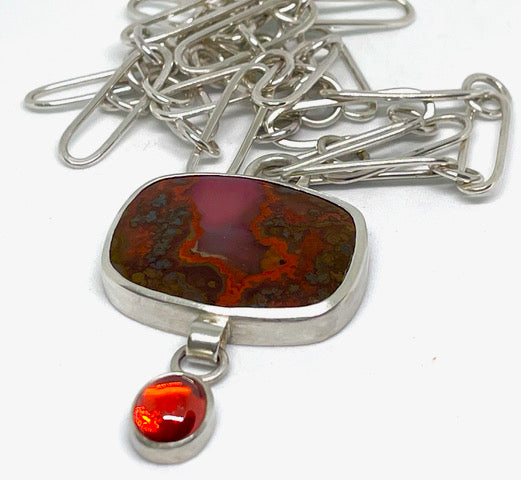 Red Agate and Zircon Pendant