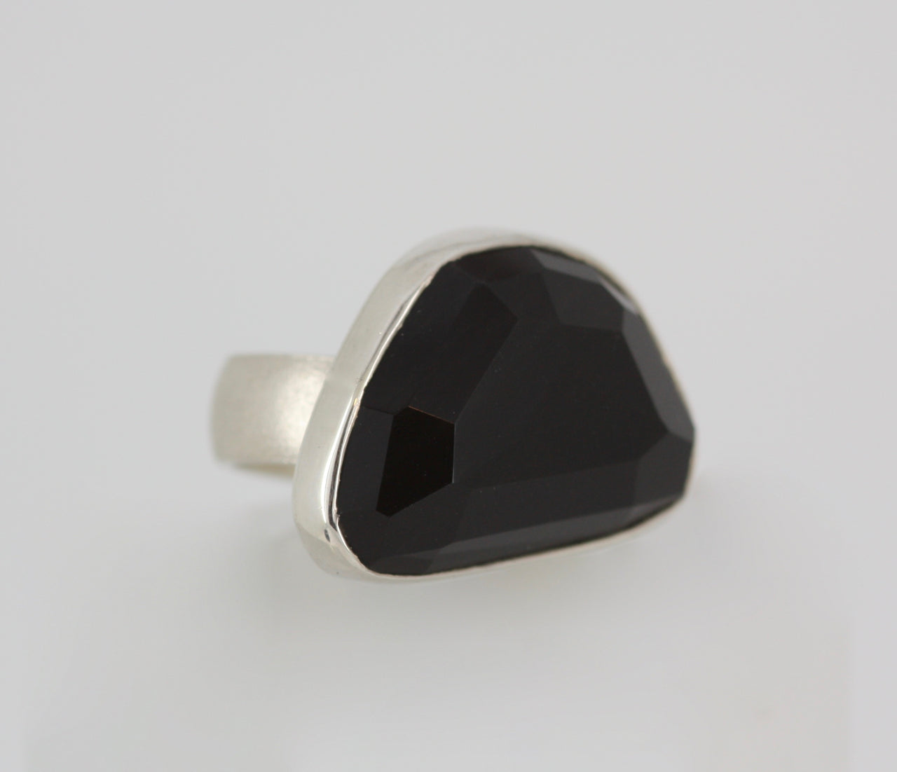 Black Obsidian Faceted Cabochon Ring