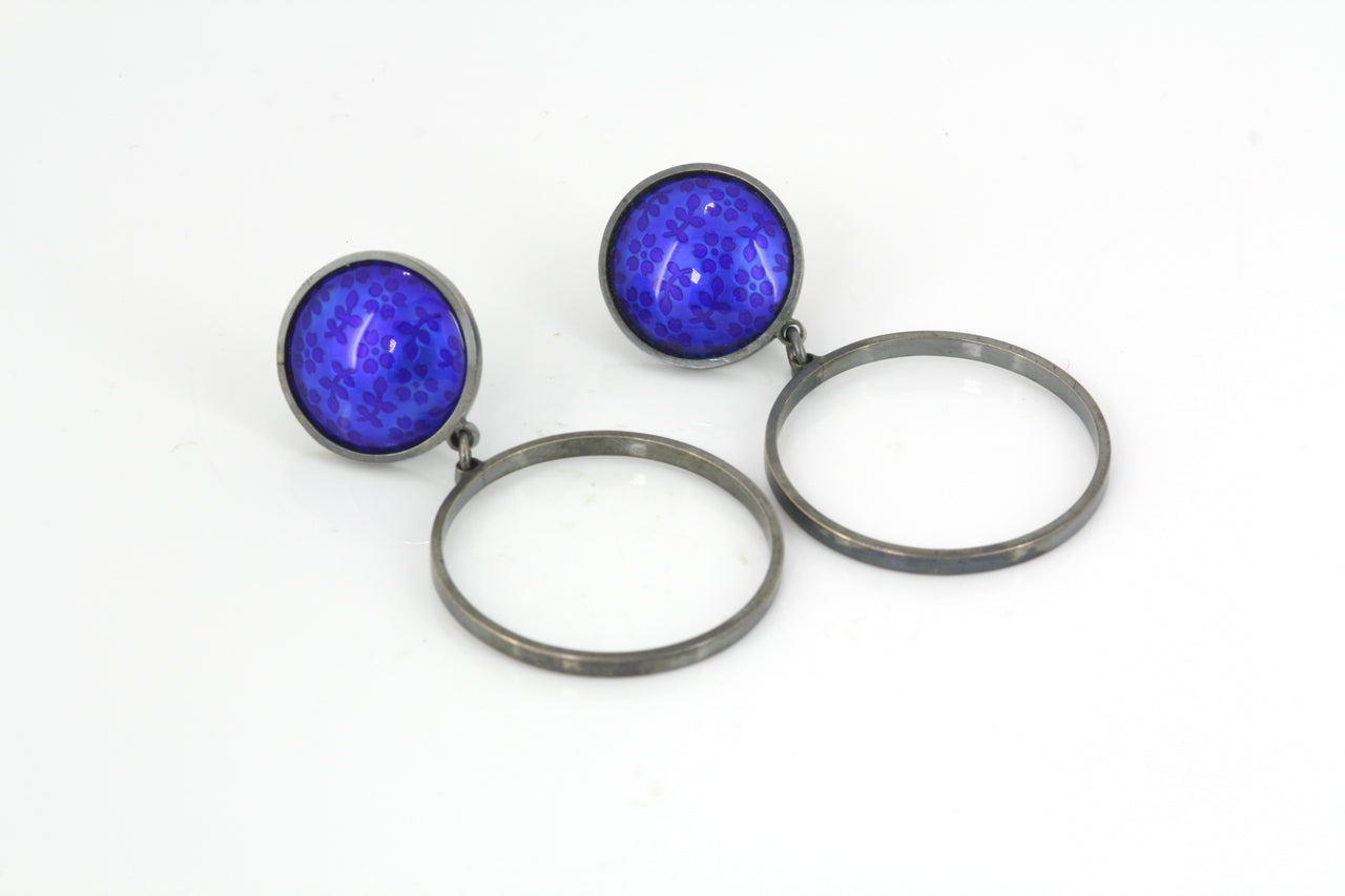 Blue Enamel Hoop Earrings