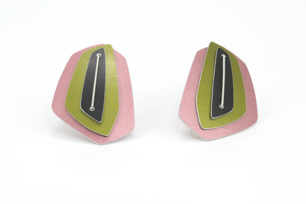 Dash Studs Pink, Khaki and Black