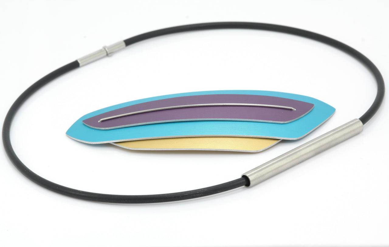 Dash Pendant / Brooch Gold, Turquoise, Purple