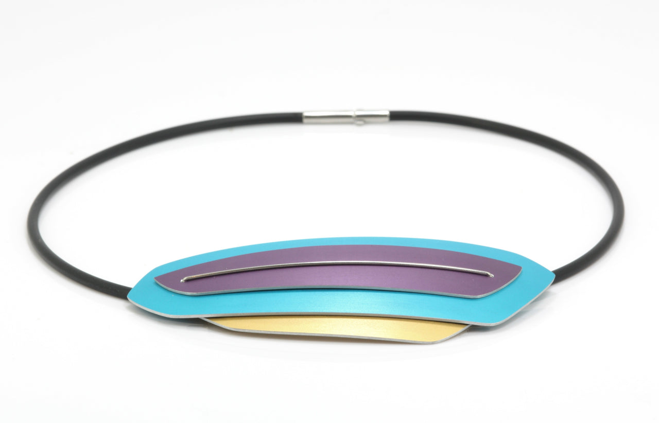Dash Pendant / Brooch Gold, Turquoise, Purple