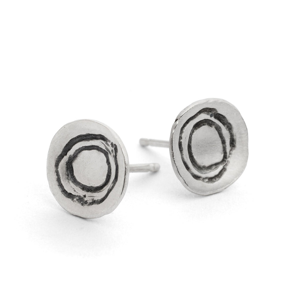 Etched Round Silver Earrings