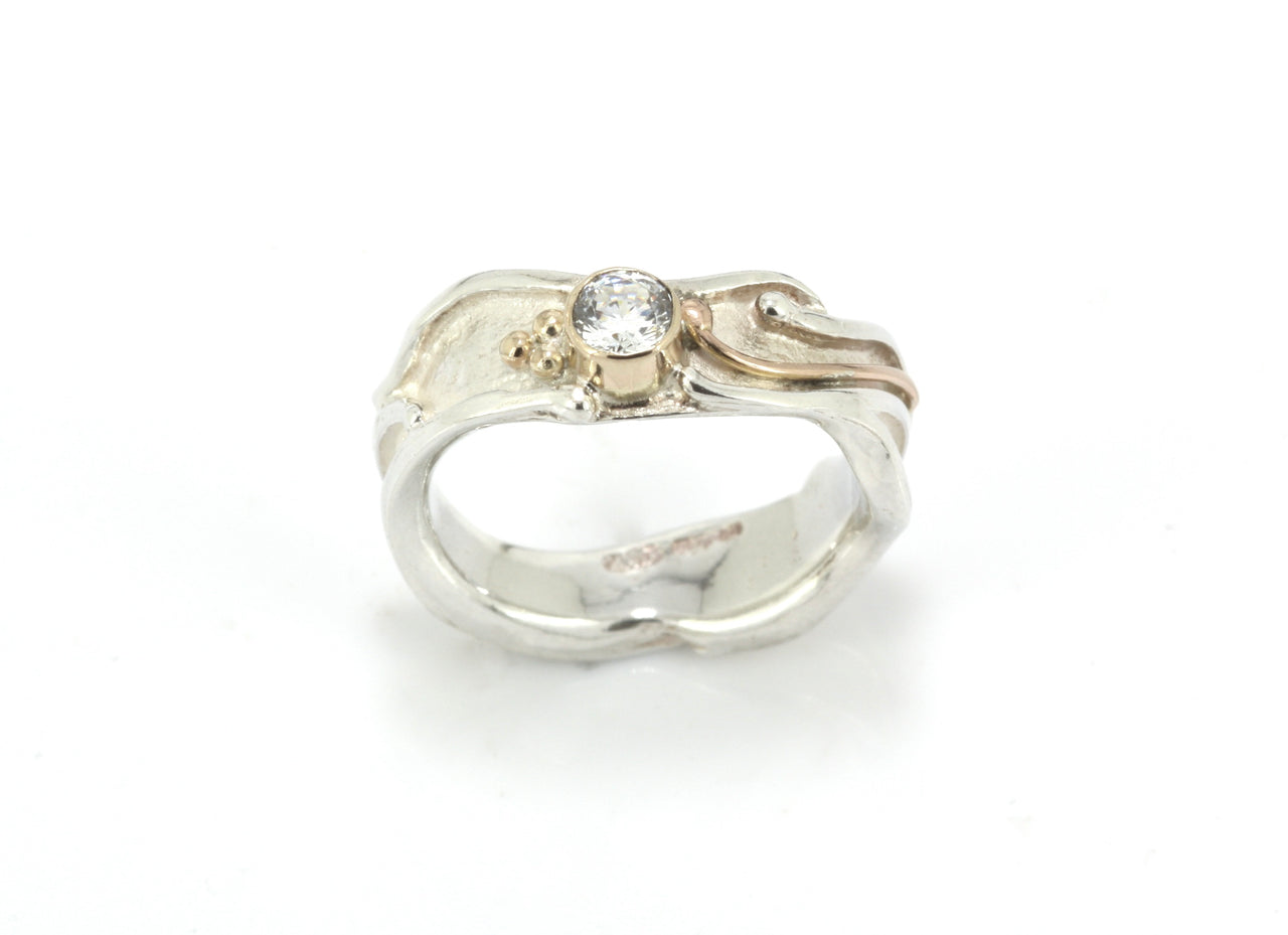 Silver, 9ct Gold, Cubic Zirconia Ring