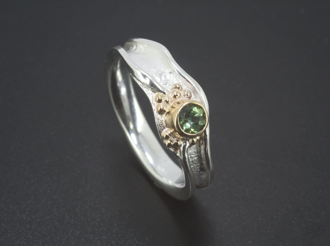 Sterling Silver 9ct Gold Green Tourmaline Ring