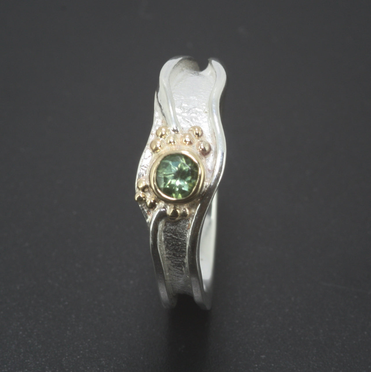 Sterling Silver 9ct Gold Green Tourmaline Ring
