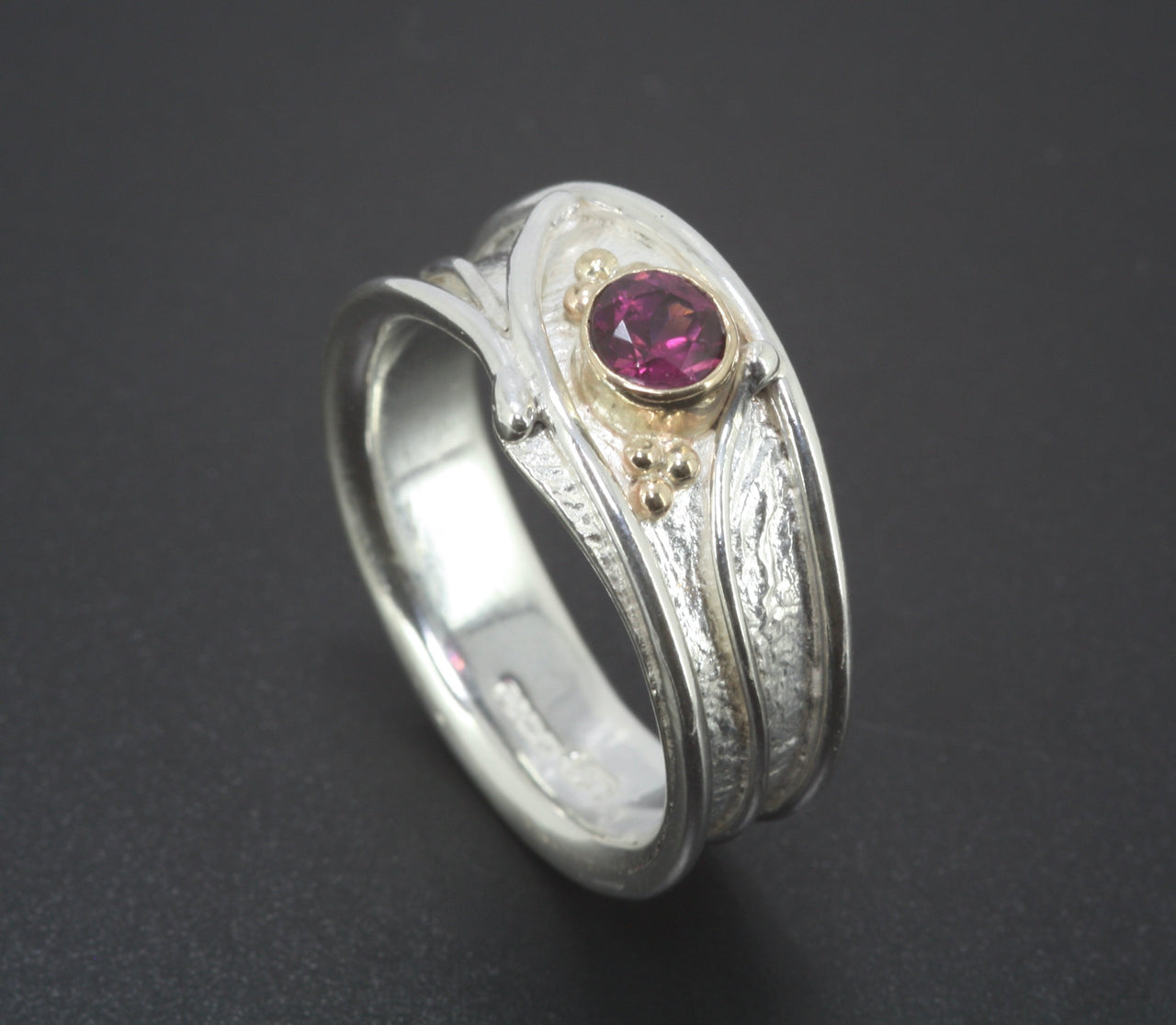 Sterling Silver 9ct Gold Rhodalite Ring