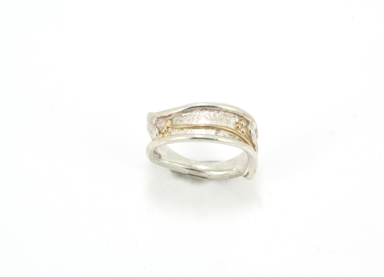 Silver and 9ct Gold Reticulated Ring