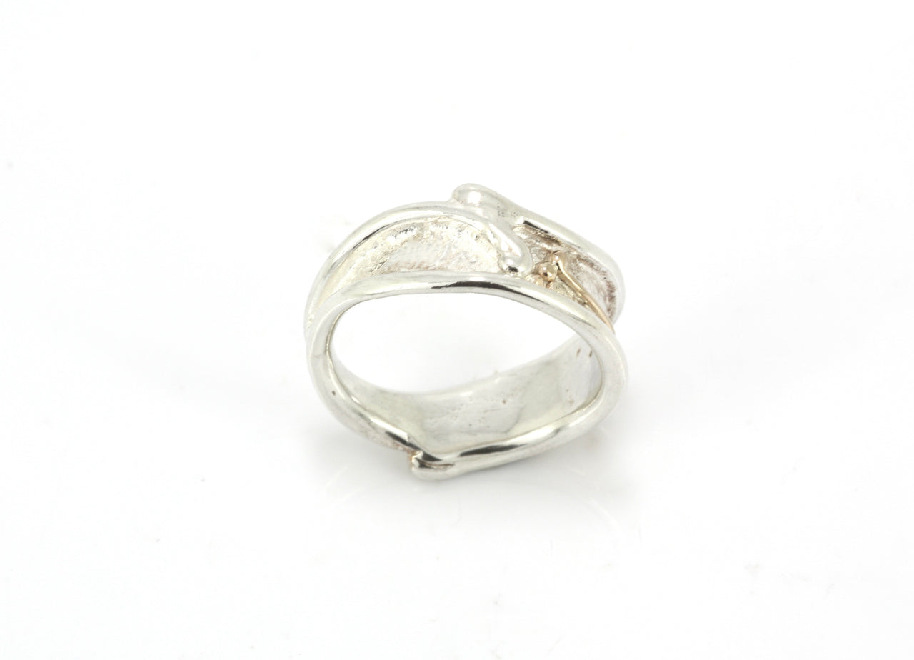 Silver and 9ct Gold Reticulated Ring