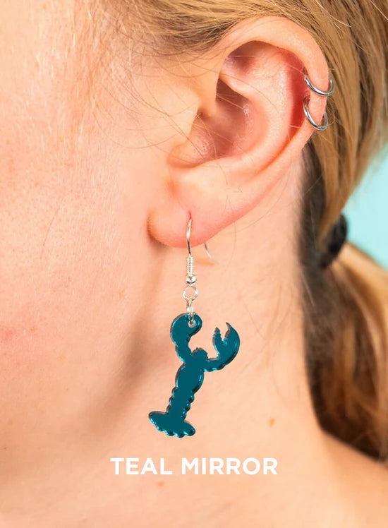 Teal mirror lobster earrings